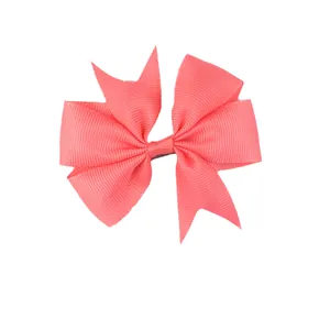 Classic coral pink grosgrain ribbon swallowtail bow hair clip for infants and toddlers