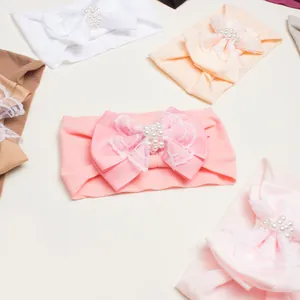 Détails de bandeaux bébé multicolores avec dentelle, perles et tissu en nylon extensible