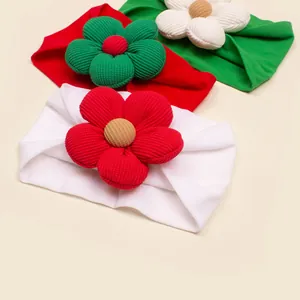 3pcs baby Christmas headband set with soft corduroy flowers and elastic fabric bands