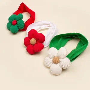 Detail of 3pcs baby headbands with colorful corduroy floral patterns and elastic band texture