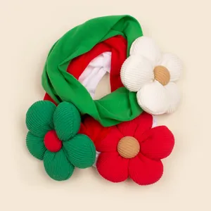 Set of 3 Christmas baby headbands with corduroy flower petals in green, red and white