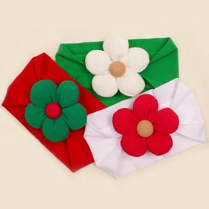 3pcs baby Christmas headbands set with large corduroy flower in red green and white