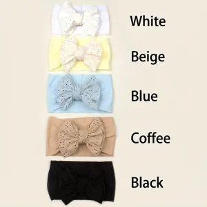 Lot de 5 bandeaux bébé en nylon souple avec grands nœuds en dentelle aux tons neutres