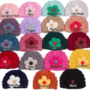 Cappelli a turbante in maglia per neonati con fiori in vari colori per l'inverno