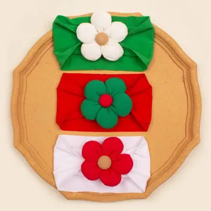 3Pcs Baby Christmas Headband Set Soft Elastic Ribbed Fabric Large Corduroy Flower Newborn Infants Hair Accessories