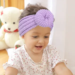 Bandeau Tricoté pour Nourrisson Noeud Donut Doux Élastique Bandeau pour Nouveau-né Bébé Tout-petit Crochet Hiver Chaud Accessoires Cheveux