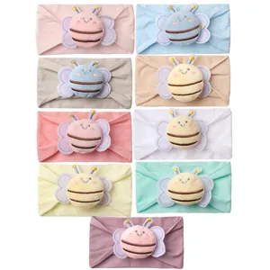 Lot de 9 bandeaux élastiques pour bébés avec abeilles en peluche et couleurs pastel