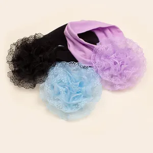 Set van 3 baby haarbanden van nylon met grote kanten bloemen in zwart, blauw en paars