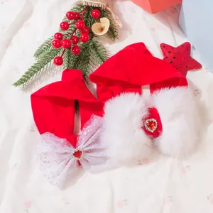 Bandeau de Noël pour bébé avec nœuds en résille scintillante et strass cœur rouge