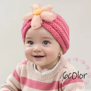 Baby Knitted Flower Headband Soft Elastic Crochet Turban For Toddler Infant Hair Accessories Cute Floral Headwear Gift