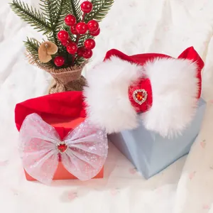 Ensemble de bandeaux de Noël pour bébé avec nœud en velours et pierre en forme de cœur