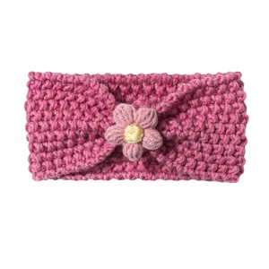 Fascia per neonati in maglia con fiore 3D in rosa acceso e giallo vivace