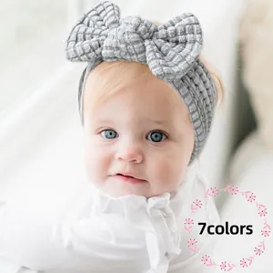 Waffle Knit Baby Headband Large Bow Elastic Soft Hair Band For Infants Toddlers Fontanelle Protective Hair Accessories