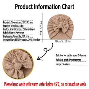 Guide des tailles pour bandeau bébé avec nœud, dimensions 18x19cm et tissu en polyester
