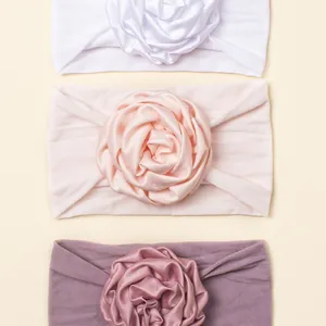 Lot de 3 Bandeaux Floraux pour Bébés Filles Turban Large Élastique Souple Serre-tête Rose Fleur pour Nouveau-nés Accessoires Cheveux
