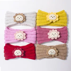 Knitted infant headbands with cute 3D lion designs in six assorted warm colors