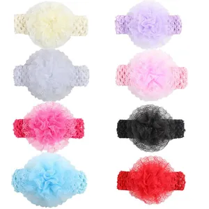Set mit 8 bunten elastischen Spitzen-Stirnbändern mit Blumen für Babys und Kleinkinder
