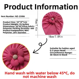 Turban rose pour bébé avec fleur 3D en mélange de polyester et élasthanne respirant