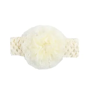 Weiches elfenbeinfarbenes Baby-Spitzenstirnband mit elastischem Blumenmuster und Blume