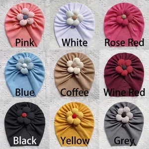 Collection de turbans pour bébé en tissu gaufre avec fleurs 3D en 9 coloris variés