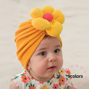 Chapeau Turban Bébé Fleur 3D Texture Gaufre Bonnet Douce Bandeau pour Nouveau-né Photographie Accessoires Mignons