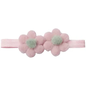 Rosa elastisches Baby-Stirnband mit zwei weichen Plüschblumen für süße Säuglingsfrisuren