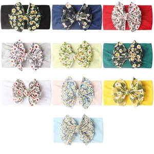 Lot de 10 bandeaux bébé avec nœud floral en tissu élastique doux multicolore