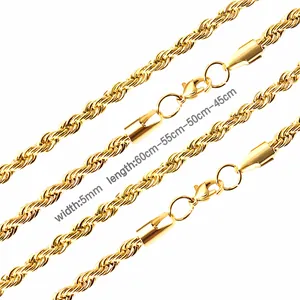 Zoom sur les chaînes de corde en acier inoxydable doré 5mm avec fermoir mousqueton