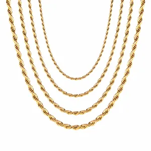 Ensemble de quatre chaînes torsadées en acier inoxydable doré de longueurs variées
