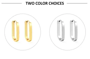 Polished U-shaped geometric hoop earrings shown in both gold and silver metallic finishes