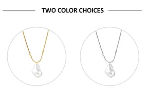Baroque pearl pendant necklaces in gold and silver finishes with sleek snake chains