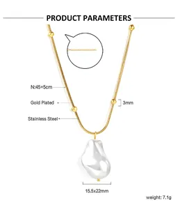 Baroque pearl pendant with gold snake chain specifications and dimensions of necklace