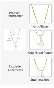Detailed specs of the gold-plated stainless steel baroque pearl necklace with sizes