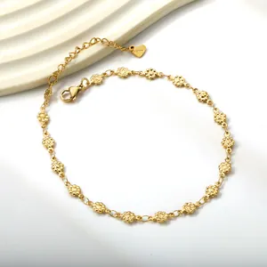 Elegant Stainless Steel Flower Anklet For Women Gold Plated Dainty Floral Chain Foot Accessory Simple Fashion Jewelry