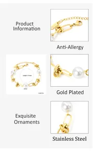 Details des vergoldeten Edelstahl-Perlenarmbands mit Größen- und Gewichtsangaben