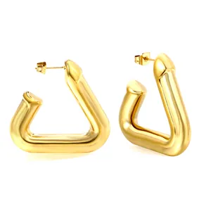 Boucles d'oreilles triangulaires en acier inoxydable doré poli avec fermoir papillon