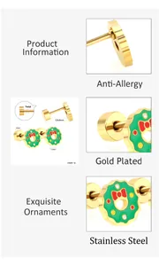 Detailed specs of gold plated stainless steel Christmas wreath stud earrings
