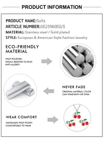 Detail von 18k vergoldetem Kirschschmuck-Set mit Edelstahlkette und Ohrringen für Damen