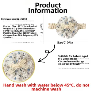 Gedetailleerde maattabel voor baby hoofdband met kanten strik en materiaalspecificaties