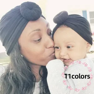 Parent And Baby Turban Hat Donut Knot Striped Stretchy Polyester Beanie For Women And Infant Fashion Accessories
