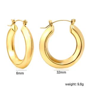 Boucles d'oreilles créoles en acier inoxydable doré 18K, diamètre extérieur 32mm