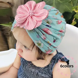 Böhmischer Baby-Turban-Hut Mit Blumenmuster Große Stoffblumen-Dekoration Weiche Elastische Kopfbedeckung Für Neugeborene Kleinkinder