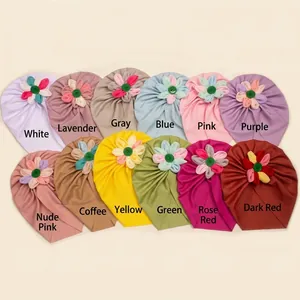Lot de 12 bonnets turbans pour bébé en maille côtelée avec fleurs décoratives en tissu