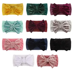 Baby velvet turban headbands set with large bows in eleven various vibrant colors