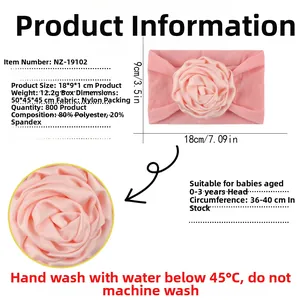 Détails du bandeau bébé fleur rose avec dimensions 18x9cm et composition du tissu