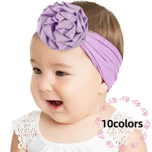 Bandeau À Fleur Large Pour Bébé Fille En Nylon Doux Élastique Turban Large Pour Nouveau-né Nourrisson Photographie Accessoires Cheveux