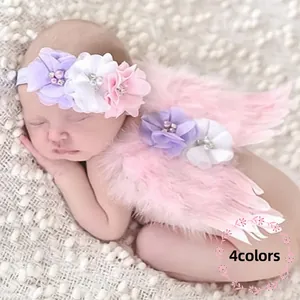 Set Fascia e Ali d'Angelo per Neonato in Piuma e Strass Accessori Fotografici per Infanti Costume da Principessa