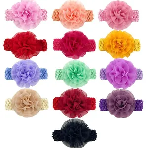 Lot de 13 bandeaux bébé en mousseline avec fleurs colorées et bande élastique ajourée