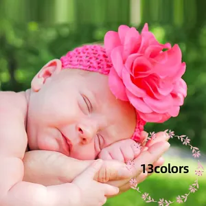 Bandeau à Fleur en Mousseline pour Bébé Bande de Cheveux Crochet Élastique pour Nourrissons Filles Doux et Confortable