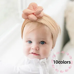 Bandeau Bébé Élastique Doux Avec Fleur en Tissu 3D Turban Large en Nylon Accessoires de Cheveux pour Nouveau-né Fille